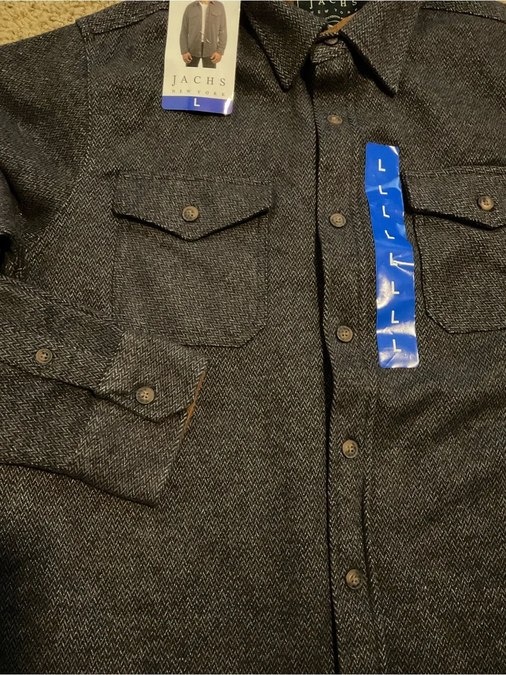 Jach’s Gray Twill Men’s Shirt Jacket Shacket Large Classic Casual Button Up - Picture 4 of 6
